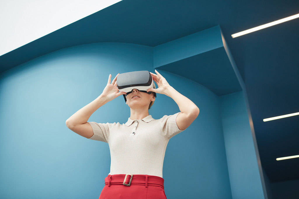 Woman wearing Virtual Reality headset