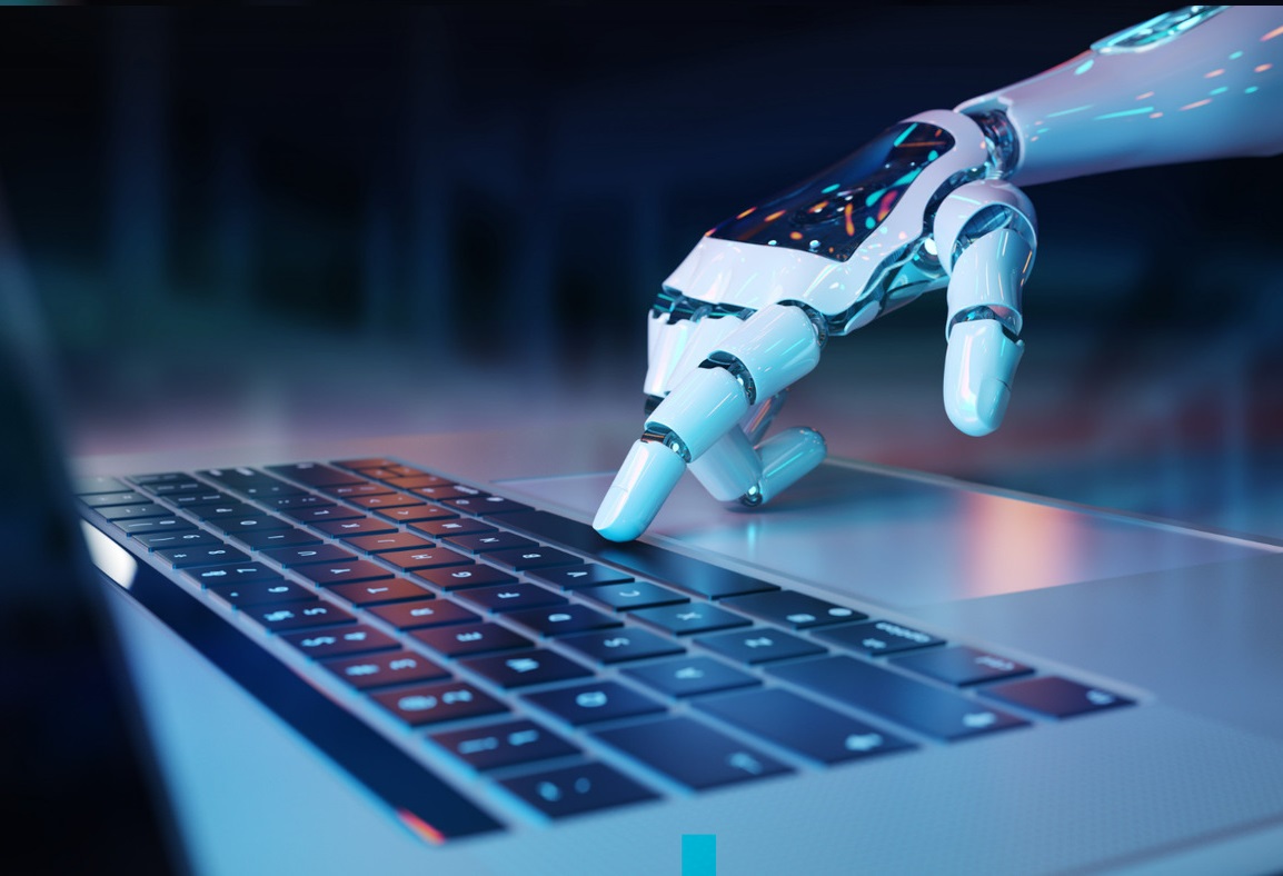 AI robotic hand pressing keyboard