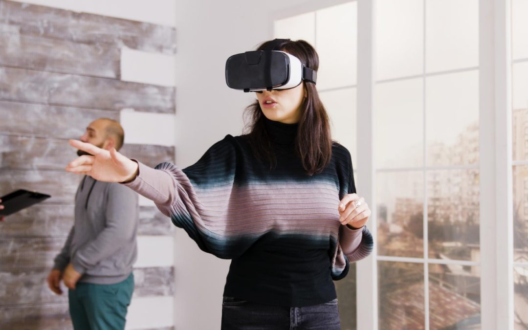 Female using VR in real estate to virtually tour a property